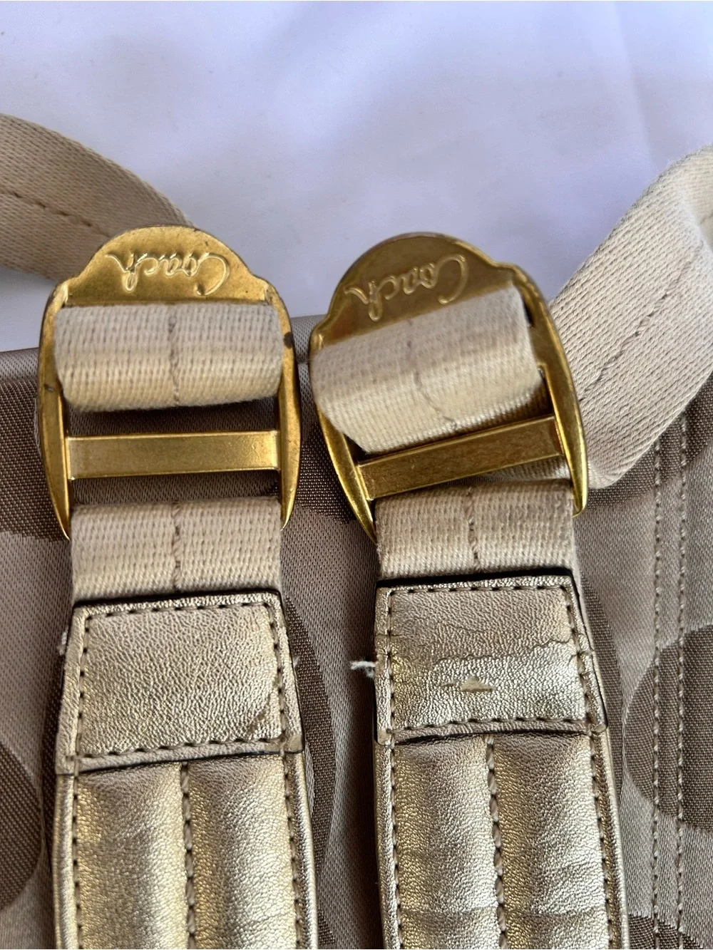 Coach Poppy Y2K Backpack Khaki Gold Signature C H1260-F20046